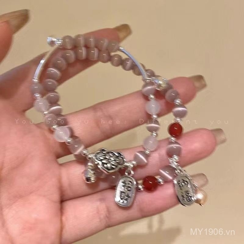 Vòng tay nữ đính cườm màu hồng nhẹ nhàng, phong cách sang trọng, thiết kế đơn giản