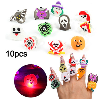 10 Chiếc Halloween Phát Sáng Nhẫn & Đèn LED Nhấp Nháy Bí Ngô Ngón Tay Đèn Ngủ Vòng Tay Vui Vẻ Đồ Chơi Trẻ Em Cho Đêm Ma Quái