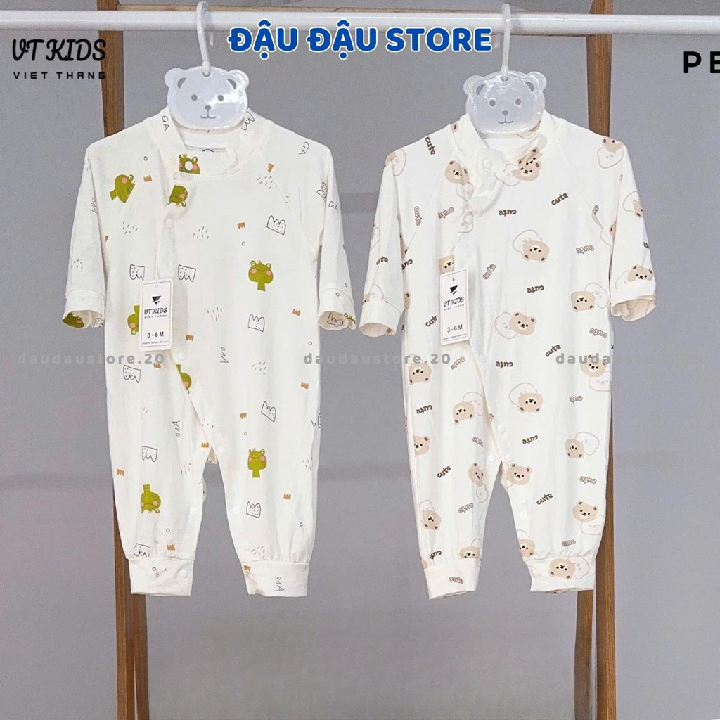 (Set 2 - Set 3) Body Thun Petit Dài Tay Trắng Phối VT Cúc Bấm Mềm Mịn Cho Bé Sơ Sinh 3-9kg VT-BD08 Đậu Đậu Store