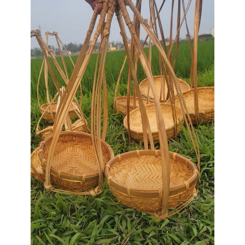Quang Gánh Tre, thúng tre decor làm tiểu cảnh Tết, Trung thu gồm size 12/15/20/25/30 cm