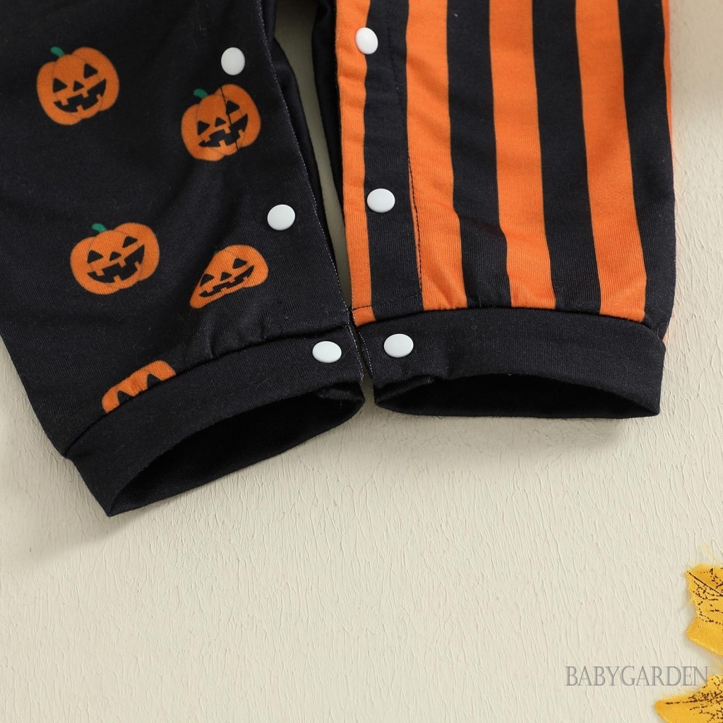 Bộ áo liền quần tổng thể cho bé Halloween Áo liền quần không tay cổ vuông in hình bí ngô cho mùa thu