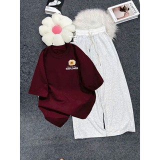 Tổng hợp các sét bộ quần ống suông da cá xám+ mix áo phông hoa cúc in ngực form rộng CHẤT COTTON MÁT-