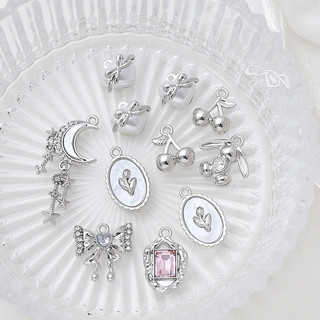 Mới Phong Cách Trung Quốc Hợp Kim Ngọt Ngào Phong Cách Thoáng Mát Trái Tim Tình Yêu Nơ Mặt Dây Chuyền DIY Handmade Trang Sức Vòng Cổ Bông Tai Phụ Kiện