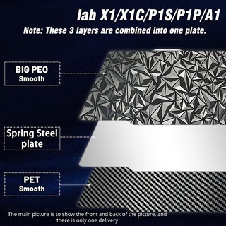 Tấm xây dựng máy in 3D PEO PET cho máy in 3D Bambu-Lab X1 / X1C / X1E / P1P / P1S / A1 3D, PEO + Bề mặt PET bằng sợi carbon257x257mm