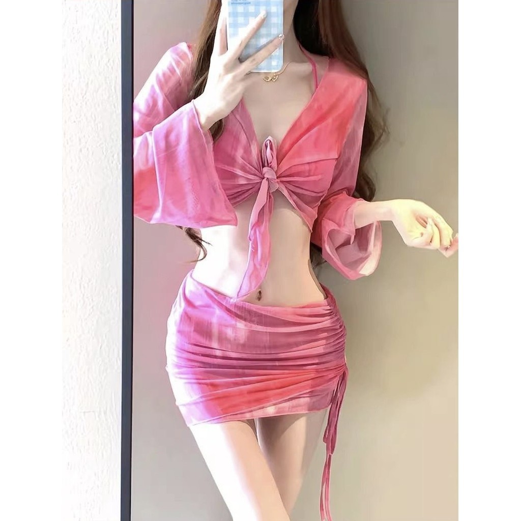 Set bộ đồ bikini áo tắm 4 chi tiết có đệm ngực phối họa tiết loang màu hàng QCCC hottrend XIMI BKN47