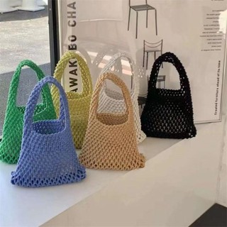 Túi xách dệt kim WOAY, túi một vai rỗng nhiều màu, túi cotton thủ công dung tích lớn