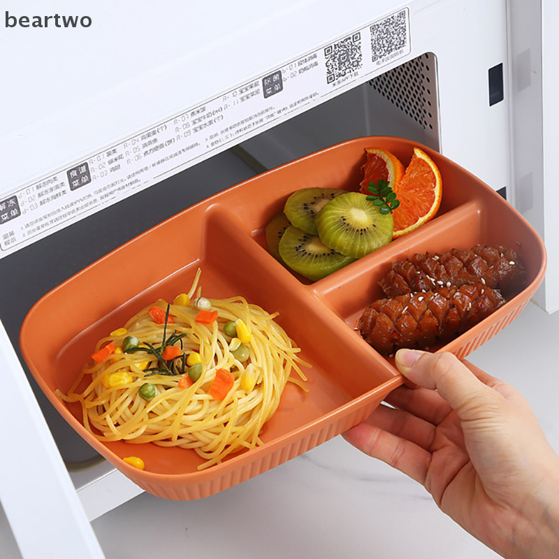 < Beartwo > Đĩa chia Đĩa ăn kiêng Đĩa ăn có thể tái sử dụng Đồ ăn nhà bếp Đĩa ăn cho người lớn 3 ngăn Lò vi sóng An toàn Đẹp