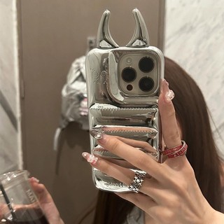 Luxurylittle Devil ăng-ten xuống áo khoác điện thoại cho iPhone15 14 13 12 Pro Max chống sốc bảo vệ camera silicon chống rơi mặt sau mềm