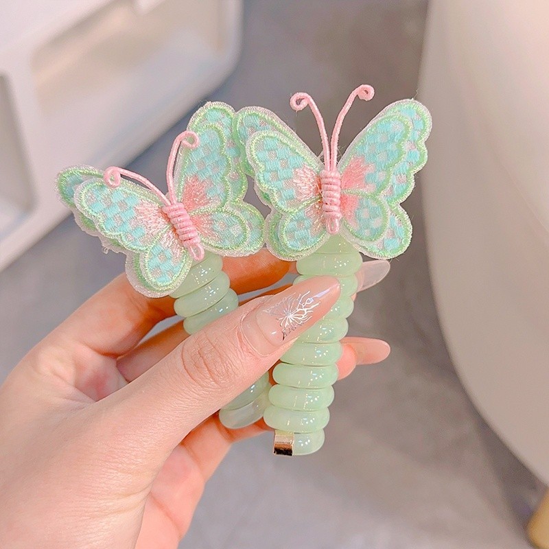 Trẻ Em Phong Cách Mới Bướm Điện Thoại Dây Tóc Đàn Hồi Cao Băng Đô Bé Gái Buộc Bím Tóc Xoăn Phụ Kiện Tóc
