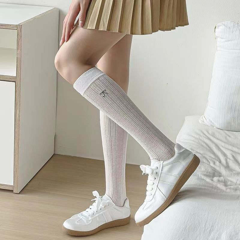Tất Cotton Nơ - Tất Nơ Bắp - Phong Cách Ba Lê, Ngọt Ngào, Thời Trang - Siêu Mỏng, Mềm Mại, Thoải Mái, Lưới Thoáng Khí - Vớ Thêu Retro - Tất Rời Thường Ngày Hàng Ngày