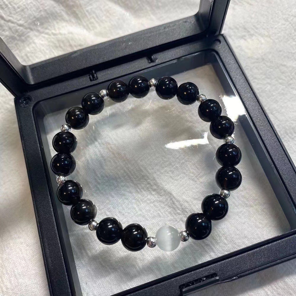 Thời Trang Đen Sáng Đá Pha Lê Cặp Đôi Vòng Tay Đơn Giản Nam Nữ Opal Vòng Tay Quà Tặng Ngày Lễ Tình Nhân