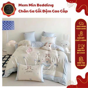 Bộ Chăn Ga Gối Tencel Thỏ Xinh Hình Thêu Tỉ Mỉ Hài Hòa - MemMinbedding Luxury