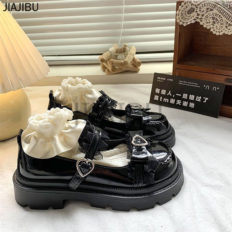 Size 34-46 Giày Da Gót Dày Chống Trượt Phong Cách Anh Quốc Giày Nữ Cỡ Lớn 45 Giày Đi Học Màu Đen 44 Giày Lolita Khóa Tình Yêu Nhật Bản 43 Korean Fashion Platform Mary Jane Shoes 42 Giày Lolita Đồng Phục Của JK French Princess Style Doll Shoes