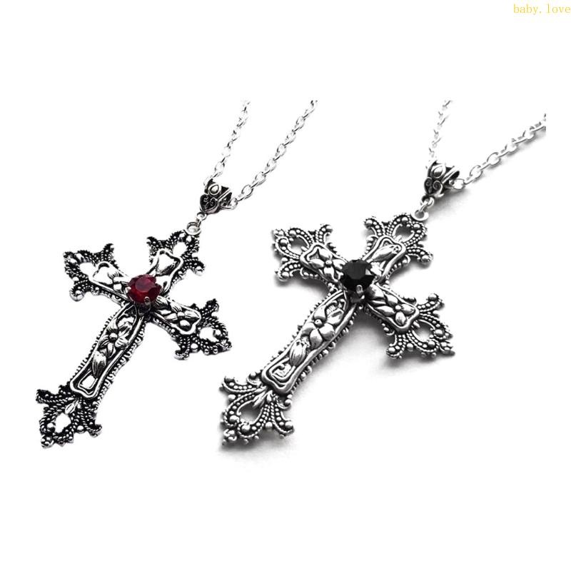 Dasbsug Vòng cổ mặt dây chuyền chéo cổ điển dành cho nữ Goth Phụ kiện chuỗi dài Gothic