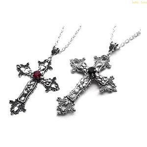 Dasbsug Vòng cổ mặt dây chuyền chéo cổ điển dành cho nữ Goth Phụ kiện chuỗi dài Gothic