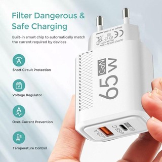 Bộ chuyển đổi sạc GaN 65W, phích cắm EU/US, sạc nhanh USB-A + Type-C PD, cho điện thoại, bộ sạc USB C