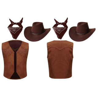 Yhong Kids Western Wear Áo ghi lê màu nâu có nỉ Mũ cao bồi và Bộ băng đô cho bữa tiệc trang điểm