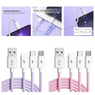 Ibumpers Cáp bện USB 3 trong 1 Dây sạc nhanh Dây truyền dữ liệu
