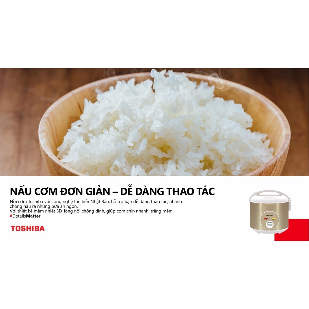 Nồi cơm nắp gài Toshiba RC-10JH1TVN(N) 1L/ RC-18JH1TVN(N) 1.8L - Bảo hành chính hãng 12 tháng