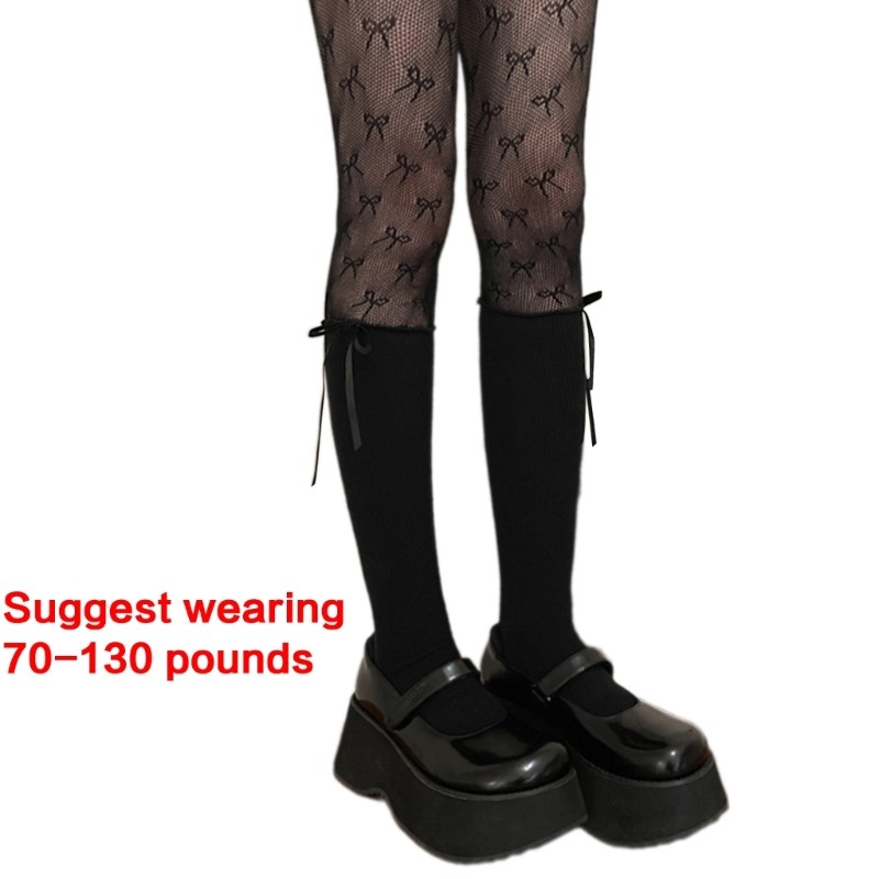 Dasbsug Nữ Nơ Dài Tất Rỗng Chắp Vá Fishnet Quần Tất Vớ
