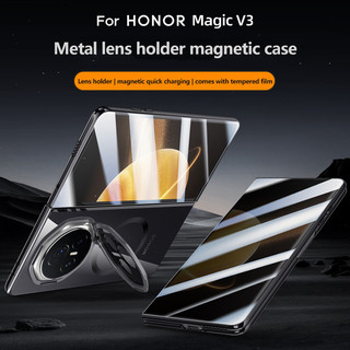 Giá đỡ ống kính kim loại trong suốt mạ điện Vỏ từ tính cho Honor Magic V3 Vs3 Vỏ điện thoại sạc không dây từ tính