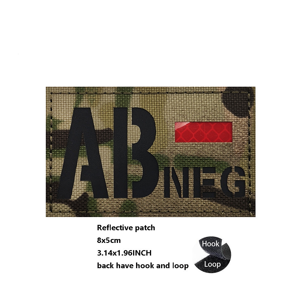 Phụ kiện túi ngoài trời ABO Loại máu IR Nhận dạng Huy hiệu đạo đức ban đêm Huy hiệu Multicam CP Ngụy trang Phản quang Huy hiệu Velcro