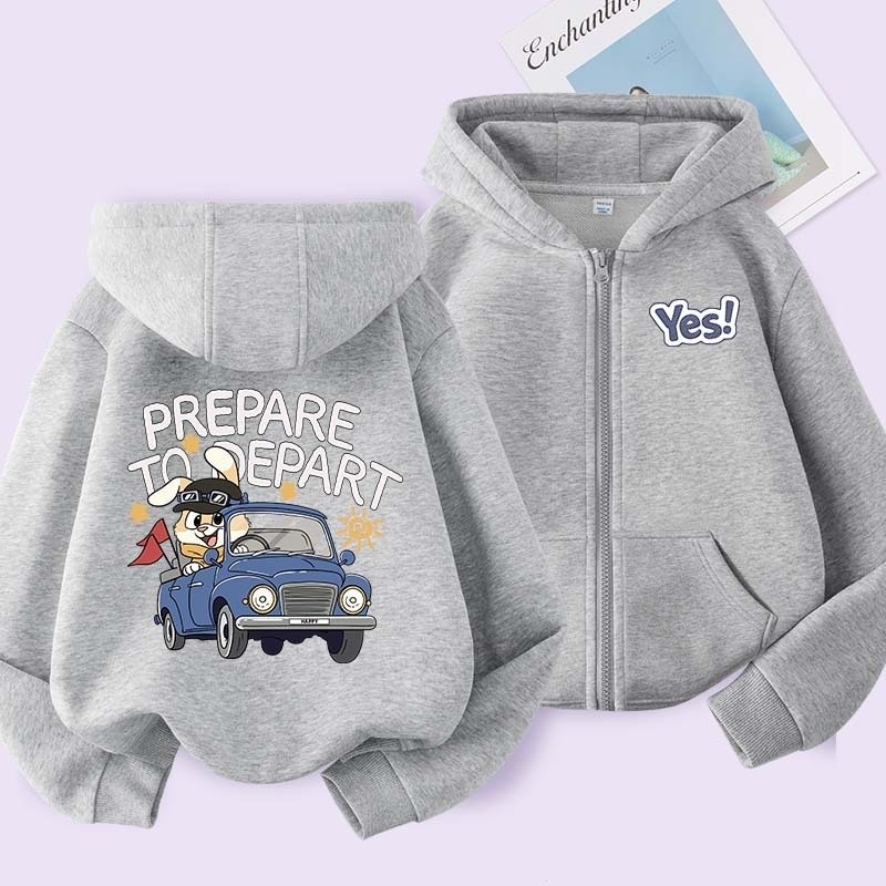 Áo Hoodie bé trai thời trang có xe hơi Áo hoodie khóa kéo dáng rộng thường ngày in hình hoạt hình cho trẻ em