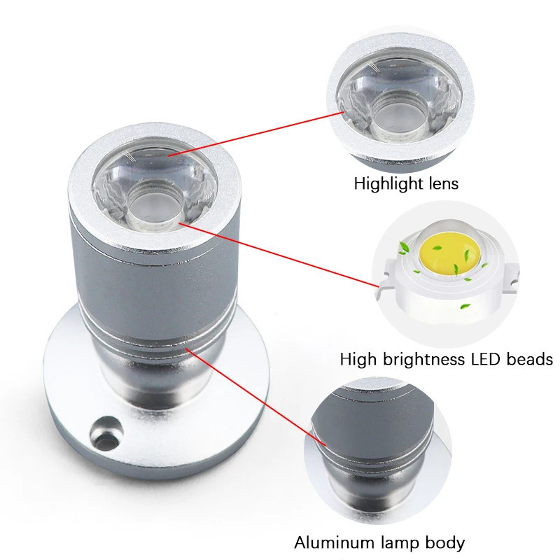 USB 5V Led Spot Light 3W Bề Mặt Gắn Tủ Trưng Bày Quầy Trang Sức Đèn Xoay Góc Trần Mini Spotlight