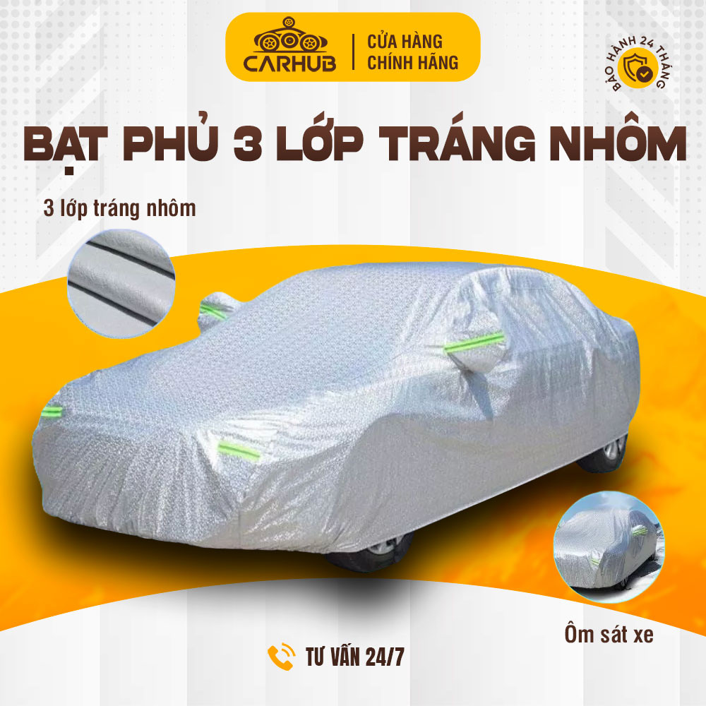 Bạt phủ ô tô 3 lớp tráng nhôm cao cấp - Chống nắng nóng, bụi bẩn, trầy xước, chống thấm xe tuyệt đối