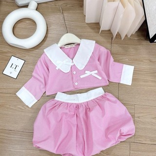 S222-[tomnaukid]Set áo dài tay phối quần bí dành cho bé gái Size từ 8-28Kg