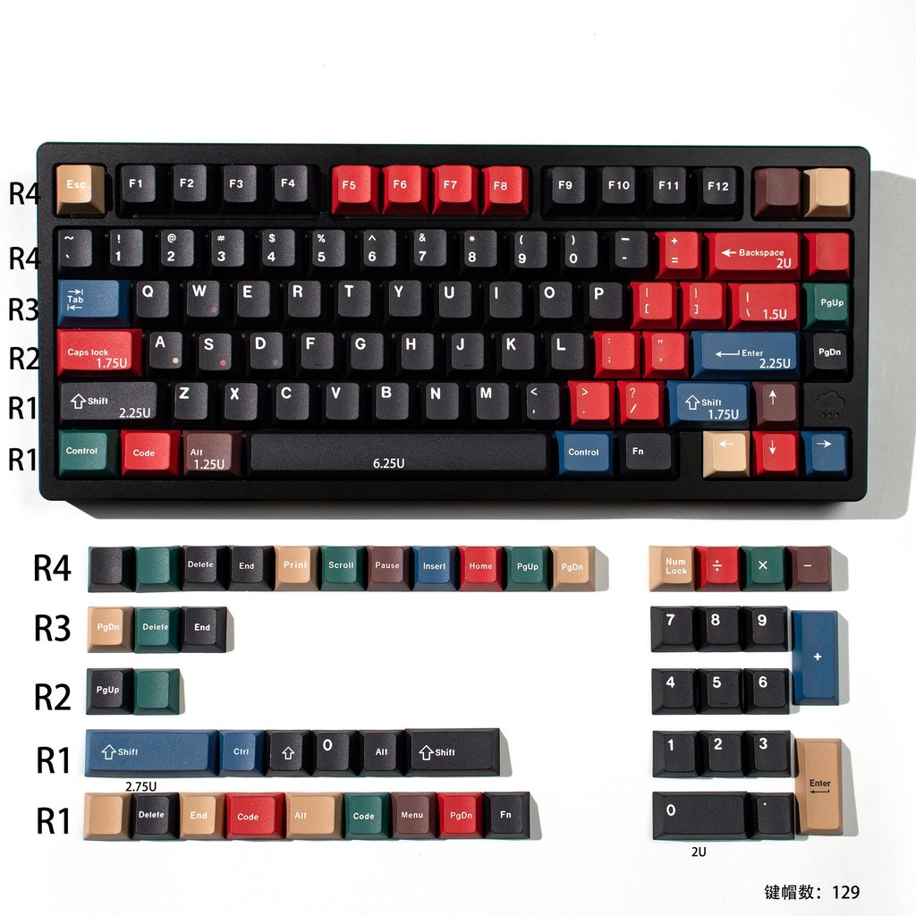 Đen Hỗn Hợp Ánh Sáng Keycaps 129 Phím PBT cherry profile Dye-Sub Keycaps Bộ Bàn Phím Cơ mx switch | BigBuy360 - bigbuy360.vn