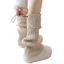 Treeling Màu Trơn Dây Rút Chân Ấm Áp Cho Nữ Bé Gái Có Gân Đan Xoay Còng Boot Có Trên Bắp Chân Tất Cho Khiêu Vũ