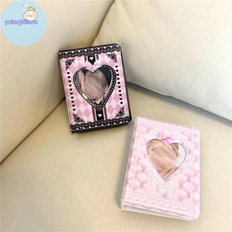 Pufangbliss INS Hồng Đen Ren Kẻ Sọc Album Ảnh Kpop Hàn Quốc Thần Tượng Ngôi Sao Đuổi Theo Chất Kết Dính photocard Giá Đỡ 3 Inch Sưu Tập Sách Album VN
