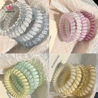 Hwetr 4 Dây Buộc Tóc Xoắn Ốc Nữ Dây Điện Thoại Dây Tóc Co Giãn Đầu Dây Cao Su Scrunchies Mũ Phụ Kiện Tóc Mới