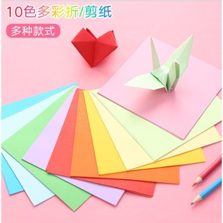 Sét tệp 100 tờ giấy gấp Origami, giấy thủ công, giấy gấp hạc hoa ( 10 màu tổng 100 tờ) nhiều kích thước | SUNND |
