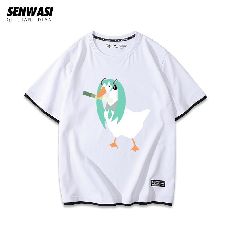 Áo thun cỡ lớn in hình Hatsune Miku Goose Duck Kill Werewolf Summer nam nữ dáng rộng cổ tròn, phù hợp cho cặp đôi