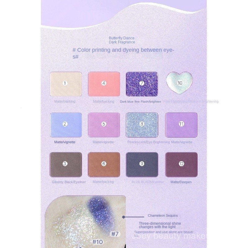JILL LEEN Flower Butterfly Plate 12 Color Eye Shadow Matte Versatile Cold Storage Tray Beautiful Tray Pearl Bright Floor Color Waterproof Eyeshaw U7R8