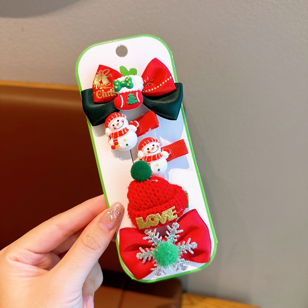 Vỉ Set 5 Kẹp Tóc Noel Nhiều Kiểu Xinh Xắn,Dễ Thương Cho Dịp Giáng Sinh Phụ Kiện Tóc Empoli