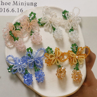 Sản phẩm mới mùa hè tươi mát ngọt ngào hoa màu xanh lá cây trái cây nơ dài trang sức DIY Hoa tai phụ kiện nữ