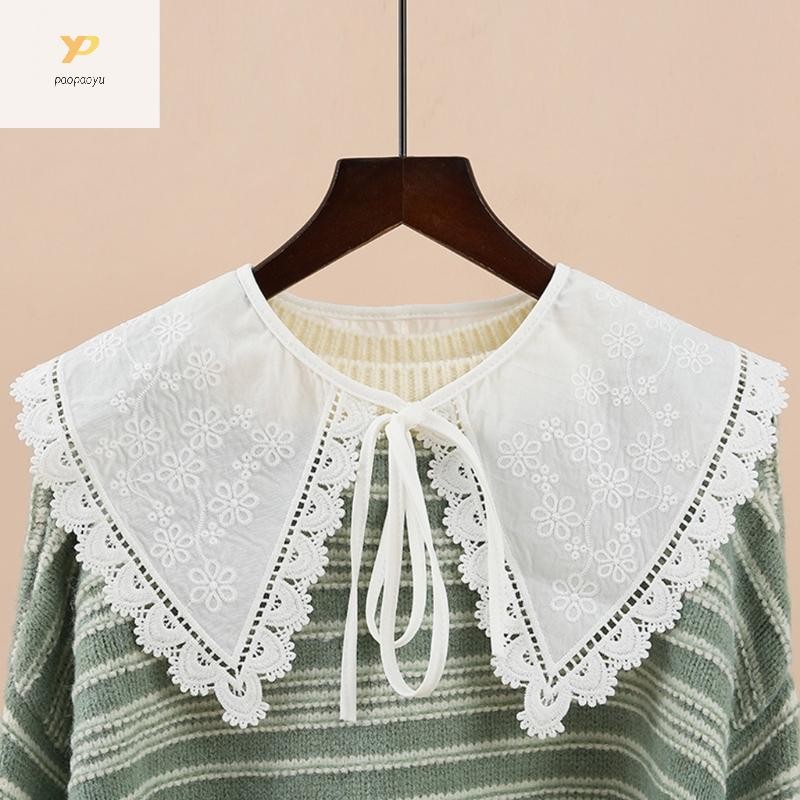 Stylish Fake Collar Dickey for Women Floral Embroidered Lace Shawl Scarf Capelet