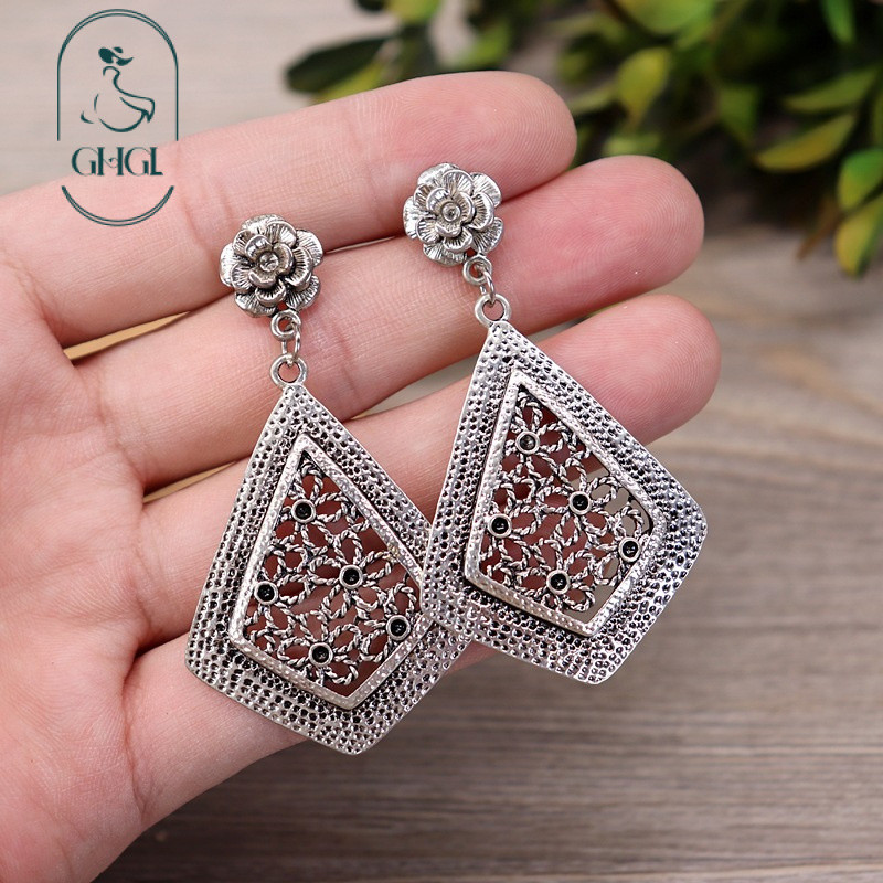 Ghgl❤️Retro Phong Cách Dân Tộc Tây Tạng Bông Tai Hoa Hình Học Dài Nữ Cá Tính Sang Trọng Rỗng Bông Tai Phù Hợp Với Kỳ Nghỉ Bông Tai