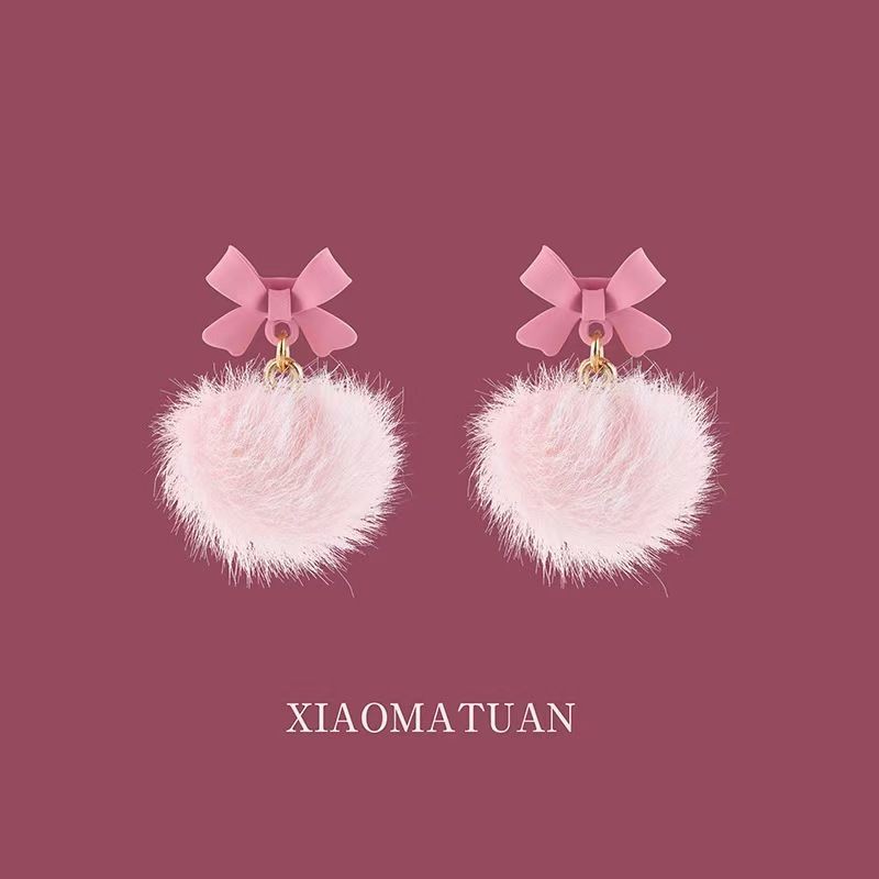 Bông tai kim bạc sang trọng nơ màu hồng Bông tai xỏ lỗ dễ thương