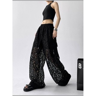 Quần unisex retro Hàn Quốc, phù hợp mùa hè với thiết kế ren và rỗng