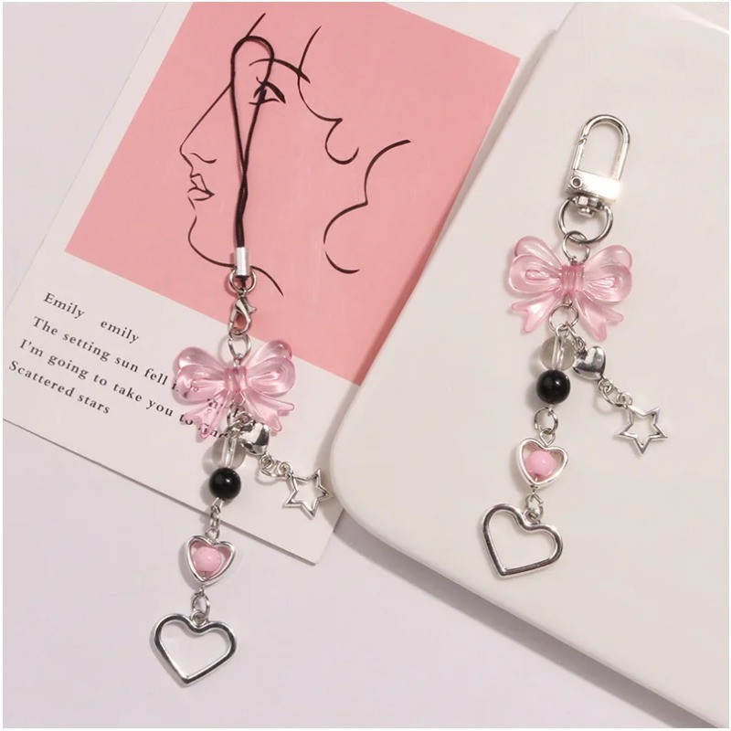 Kawaii Dễ Thương Y2K Dây Đeo Điện Thoại Quyến Rũ Nơ Trái Tim Ngôi Sao Móc Khóa Mặt Dây Chuyền Móc Chìa Khóa Túi Dây Xích Điện Thoại Phụ Kiện Cho Chìa Khóa Tất Cả Các Vỏ Điện Thoại