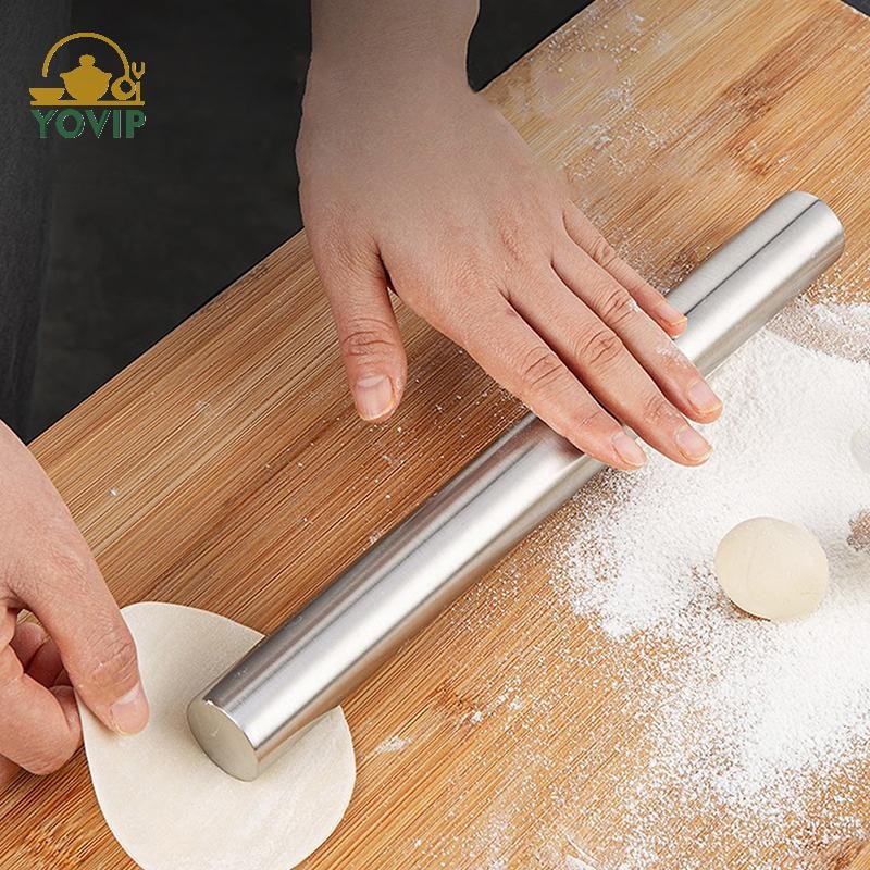 YOVIP Thép không gỉ Cán Pin Dụng Cụ Nhà Bếp Bột Con Lăn Nướng Bánh Pizza Mì Bánh Bao Làm Dụng Cụ Nướng Bánh Chống Dính VN