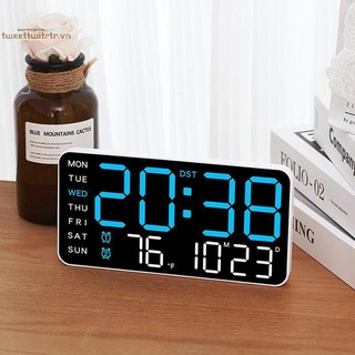 TRTR Đồng hồ treo tường kỹ thuật số lớn Ngày tuần Hiển thị nhiệt độ Bàn điều khiển bằng giọng nói Đồng hồ báo thức LED Độ sáng Có thể điều chỉnh Đồng hồ 12 / 24H VN