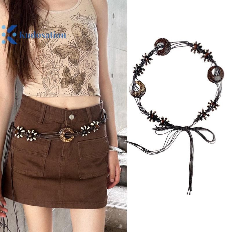 Kudosation Vintage Phong Cách Dân Tộc Dệt Tay Dây Thắt Lưng Nữ Trang Trí Dây Thắt Lưng Đa Năng Bohemian Y2K Thắt Lưng