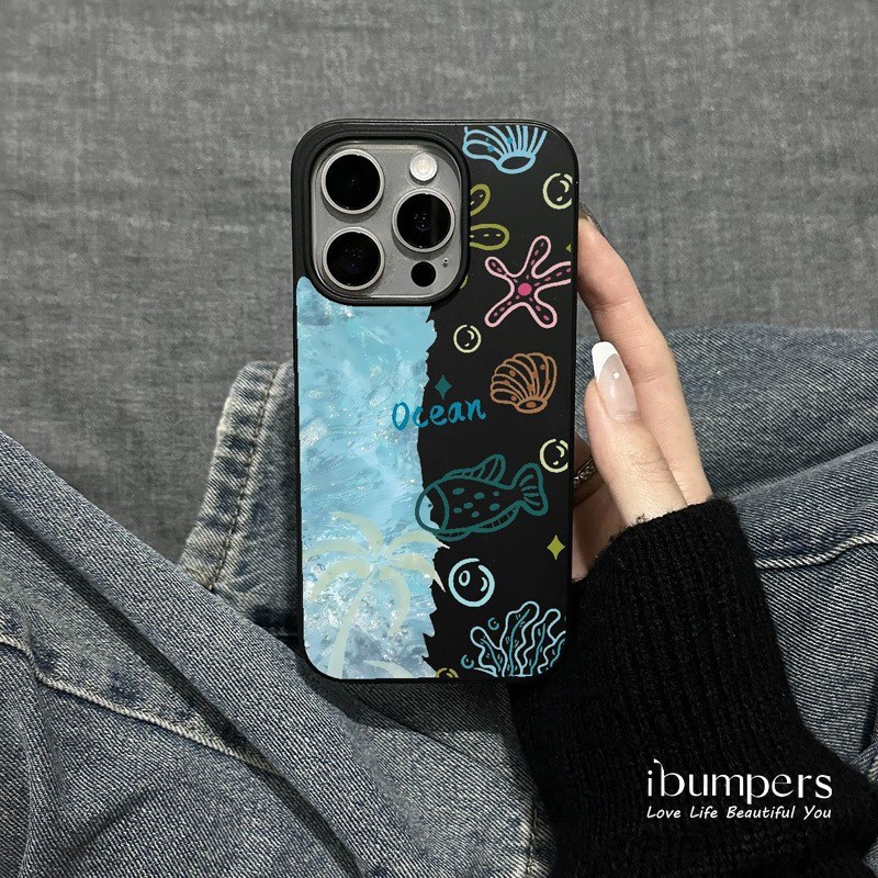 ibumpers Ốp Điện Thoại iPhone Họa Tiết Nguyên Tố Biển Hợp Thời Trang Cho IPhone 16 15 14 12 13 11 Pro Max IP 7 8 Plus X XS XR Ốp Lưng Mỏng Silicon Mềm Da Họa Tiết