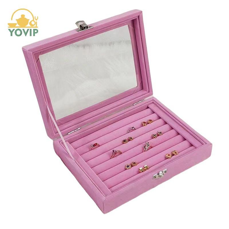 YOVIP Nhung Nhẫn Hộp Trang Sức Trưng Bày Ốp Lưng Bảo Quản Tổ Chức Nhẫn Bông Tai Hộp Chống Bụi Trong Suốt Nắp Lật Hộp Trang Sức VN
