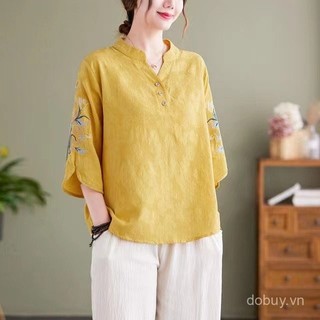 Mới! Áo sơ mi lanh phong cách Trung Hoa, vải cotton mát mẻ, phù hợp mùa hè
